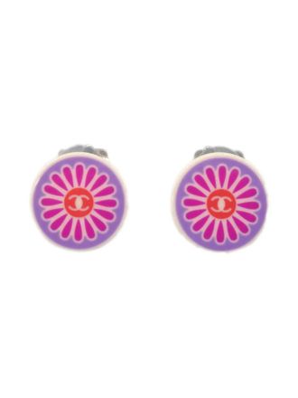 Chanel 2004 CC flower-print earrings - women - Silver Plated/Acrylic - One Size - Pink