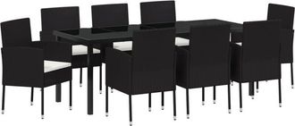 vidaXL Garden Dining Set with Cushion 9 pcs Black Poly Rattan vidaXL