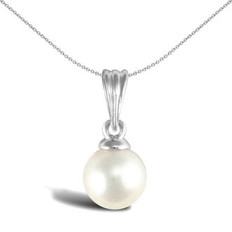 Jewelco London 9ct White Gold Akoya Pearl Full Moon Pendant 6mm - JPD544