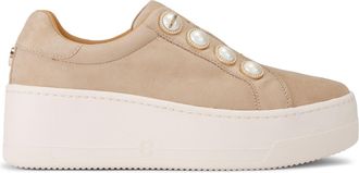 Carvela Womens Suede Connected Laceless Pearl Sneakers - Beige - Size UK 5