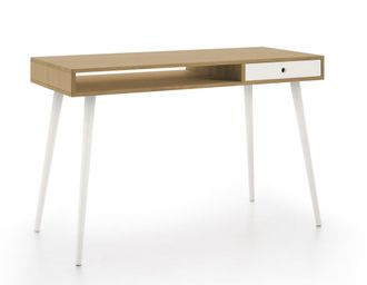 HOGAR 24 Escritorio de madera maciza natural, color encerado y blanco