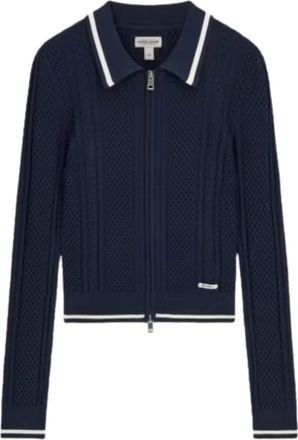 Guess Polo Gebreide Trui met Rits - Dames - Vesten - Blauw - M - Truien & Vesten