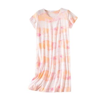 Generic Women Nightdress Ladies Nightie Above Knee Long Sleeve Crew Neck Cotton Sleepwear Cute Pattern Loungewear Spring Summer