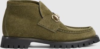 Gucci Womens Horsebit Ankle Boot, Green, Leather