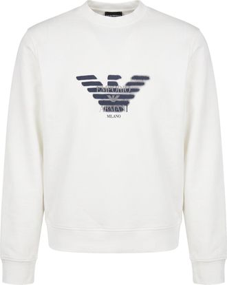 Emporio Armani Eagle Print Boxy White Cotton-Blend Sweatshirt