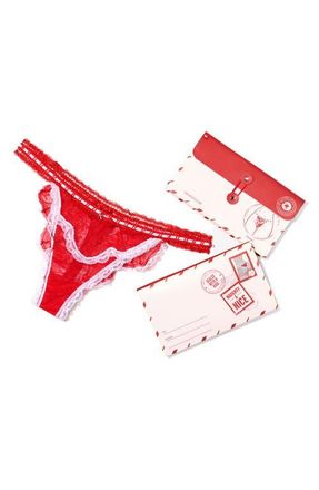 Savage x Fenty Giftable Lace Thong Panty in Timeless Red at Nordstrom, Size X-Small
