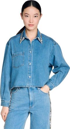 Sandro Denim shirt with rhinestones in Blue Jean at Nordstrom, Size X-Small