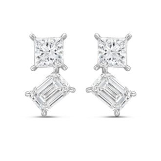 Diana M. Jewels 14K WG Gold 2 Stone Earrings 3.00 Ct Tw