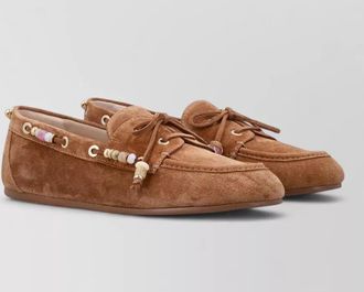 Stuart Weitzman majorca suede loafer moccasin beads laces