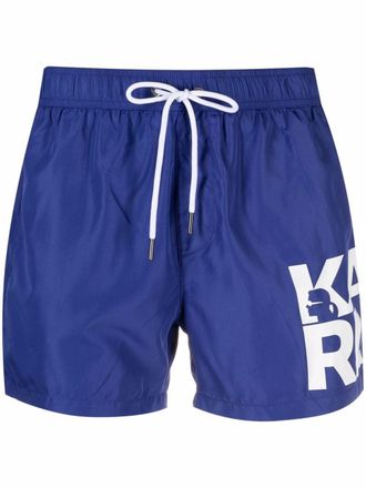 Karl Lagerfeld logo-print patch-detail swim shorts - men - Polyamide/Polyester/Elastane - S - Blue