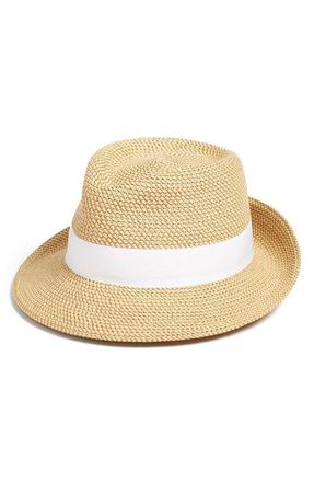 Eric Javits Classic Squishee Straw Packable Fedora Sun Hat in Peanut/White at Nordstrom
