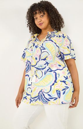 Roman Abstract Print Gathered Top