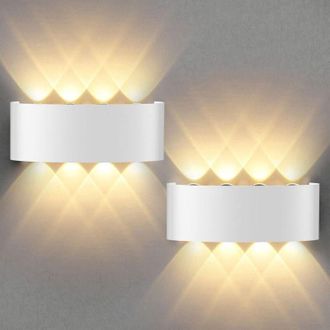 OEM 2 Pezzi Aplique Da Parete Interno, Aplique Su E Gi&ugrave;, Aplique En Alluminio Pressofuso 8w Blanco, Aplique Ip 65 Da Esterno Led 3000k Bianco Caldo, Apliq