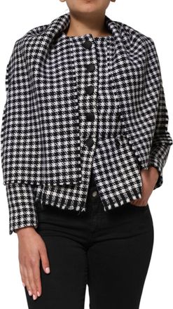 Dolce & Gabbana Womens Multicolor Wool Monochrome Patterned Jacket Black And White Virgin Nylon Clothing