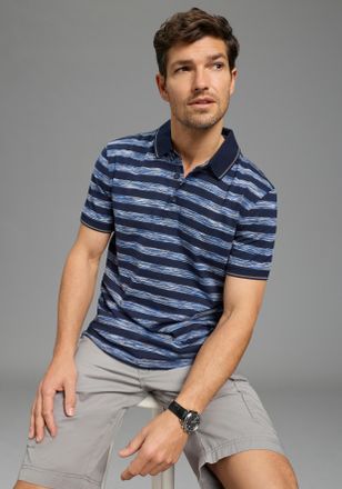 Man's World Poloshirt MANS WORLD Neue Kollektion, Herren, Gr. 4XL (68/70), blau, grau ge, Single Jersey, Obermaterial: 100% Baumwolle, geringelt, normal, angesetz