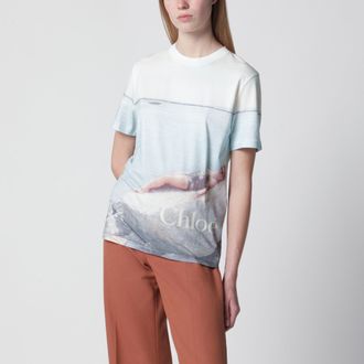 Chlo&eacute; Crewneck logo T-shirt in cotton jersey, Iconic Milk