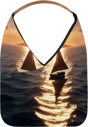 Generic Sailboat Sunset View Reusable Lightweight Grocery Bags - Foldable Into Compact Pouch, Washable & Sturdy, Multipurpose for Shopping and Travel