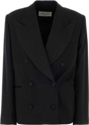 Dries Van Noten Black Solid Peaked Lapel Blazer