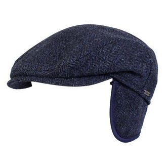 Wigens Mens Herringbone Wool Ivy Slim Cap with Earflaps in Navy at Nordstrom, Size 56