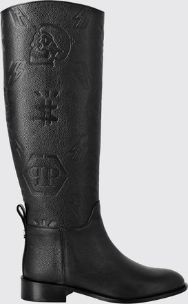 Philipp Plein Stivali al ginocchio in pelle a grana con logo Hexagon impresso