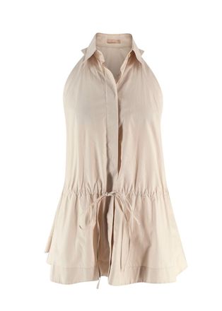 Alaia Beige Poplin Drawstring Waist Sleeveless Shirt Size S