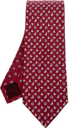 Ferragamo Zijden das met charmprint - Heren - Stropdassen - Rood - ONE Size - Accessoires