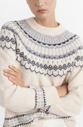 Mango Fair Isle Jacquard Crewneck Sweater in Grey at Nordstrom, Size Small