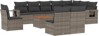 vidaXL Set De Sof&aacute;s De Jard&iacute;n 11 Pzas Y Cojines Rat&aacute;n Sint&eacute;tico Gris Vidaxl