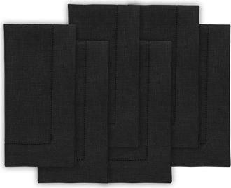 Solino Home Linen Dinner Napkins Set of 6, 20 x 20 Inch for Dining Table, Holiday and Everyday Table Decor - Classic Hemstitch in Black at Nordstrom