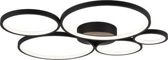 Trio Leuchten Rondo plafoniera led 49W 5800lm, 3000K 5 cerchi metallo nero opaco dimmerabile con interruttore a parete l. 59CM