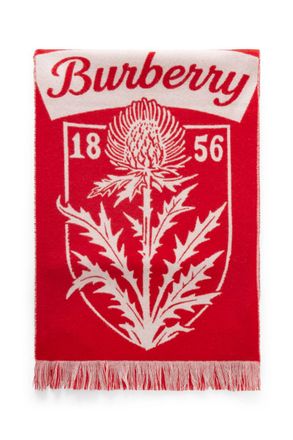 Burberry Logo-Jacquard Fringed Wool Scarf