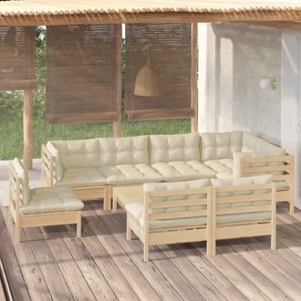vidaXL Muebles De Jard&iacute;n 9 Pzas Y Cojines Madera Maciza De Pino Crema Vidaxl