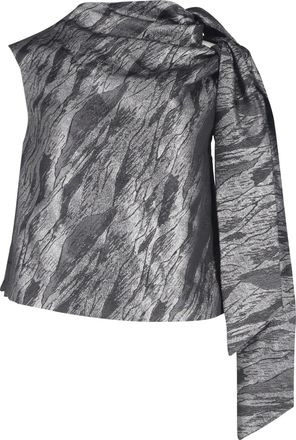 Ganni Ganni Double Ties Printed Jacquard Blouse in Silver Polyester