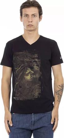 Trussardi Mens Medusa Graphic Vneck Tee - Black Cotton - Size X-Large