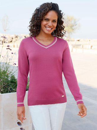 Casual Looks V-Ausschnitt-Pullover CASUAL LOOKS V-Pullover, Damen, Gr. 36, erika, 100% Baumwolle, Pullover V-Ausschnitt-Pullover