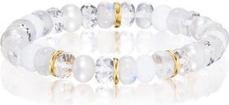 Sheryl Lowe White Mix Bracelet with 3 Solid YG Rondelles in White Mix /Sterling Silver at Nordstrom, Size 7.5