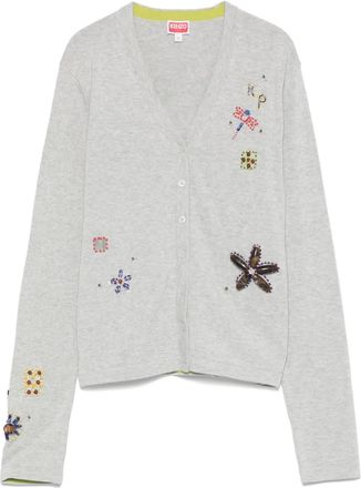 Kenzo embroidered cotton cardigan - women - Cotton/Stone/Resin/glass/Polyester - S - Grey