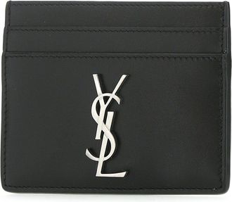 Saint Laurent Mens Ysl Logo Leather Card Case Black Cases