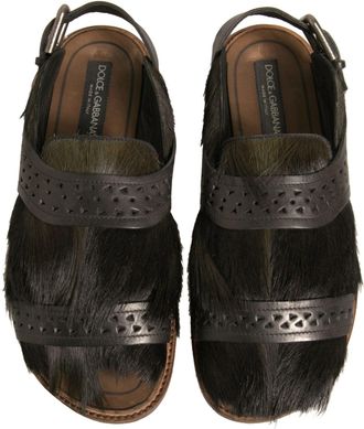 Dolce & Gabbana Mens Green Gazelle Hair Leather Flats Sandals Shoes Calfskin