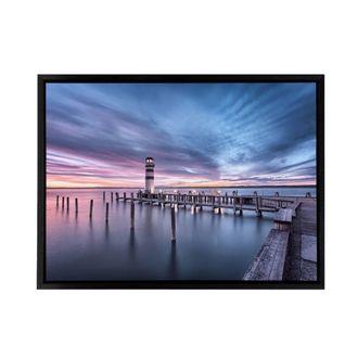 Artery8 Desousa Lake Neusiedl Austria Sunset Framed Canvas Wall Art Print in Blue | Size: W24 x H32