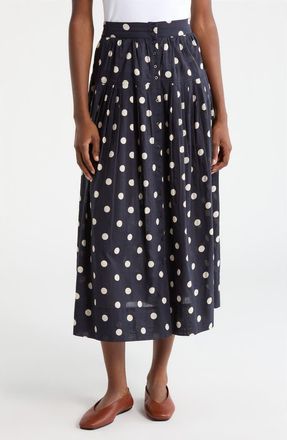 The Great. The Highland Polka Dot Cotton Skirt in Navy W/Cream Polka Dots at Nordstrom, Size 3