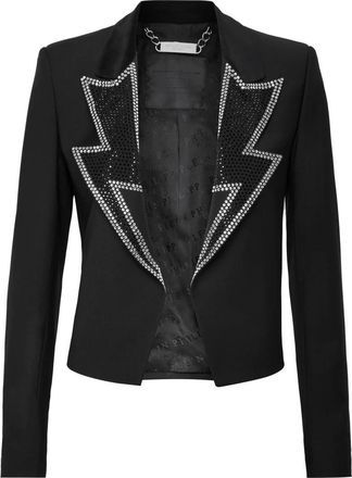Philipp Plein Crop Blazer met Kristallen - Dames - Blazers - Zwart - S - Katoen - Jassen