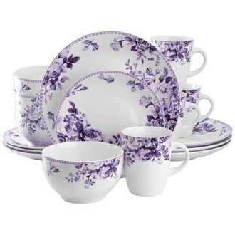 Elama Traditional Purple Rose 16 Piece Stoneware Dinnerware Set at Nordstrom