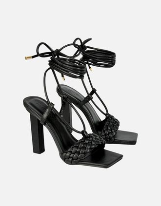 XY London Womens XY London Womens/Ladies Mira Strappy Square Toe Lace Up Block Heel High Heels - Black - Size: 3