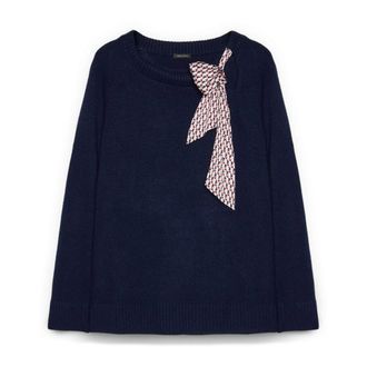 Fiorella Rubino Truien & Vesten, Dames, Blauw, L, Polyester, Trui met ronde hals en cut-out details