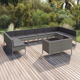 vidaXL Set De Muebles De Jard&iacute;n 12 Pzas Y Cojines Rat&aacute;n Sint&eacute;tico Gris Vidaxl