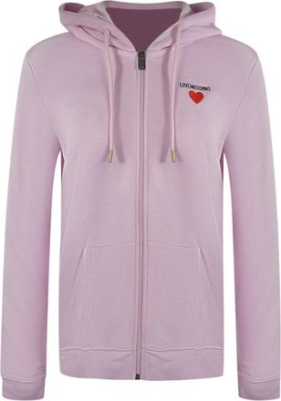 Moschino Womens Love Small Heart Logo Zip Pink Hoodie Cotton - Size X-Large
