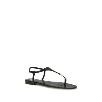 Saint Laurent Womens Black Calf Leather Bos Taurus Flat Sandals