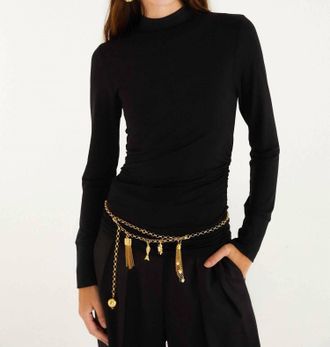 Farm Rio Jersey Long Sleeved Blouse In Black