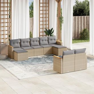 vidaXL Set De Sof&aacute;s De Jard&iacute;n 9 Pzas Con Cojines Rat&aacute;n Sint&eacute;tico Beige Vidaxl